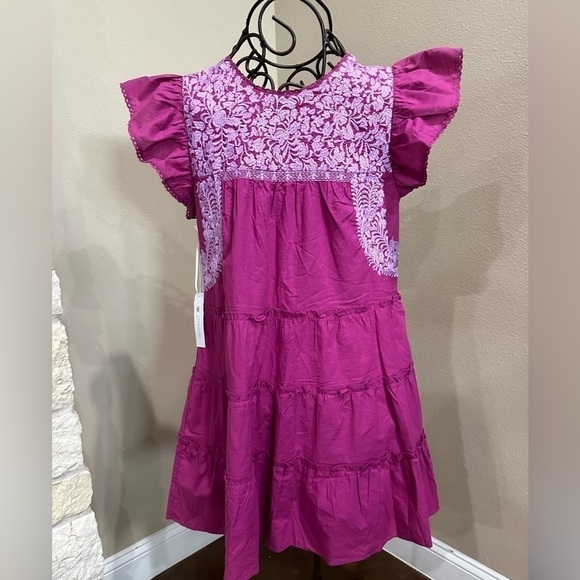 NWT J Marie magenta embroidered dress with ruffle sleeves - Picture 2 of 6